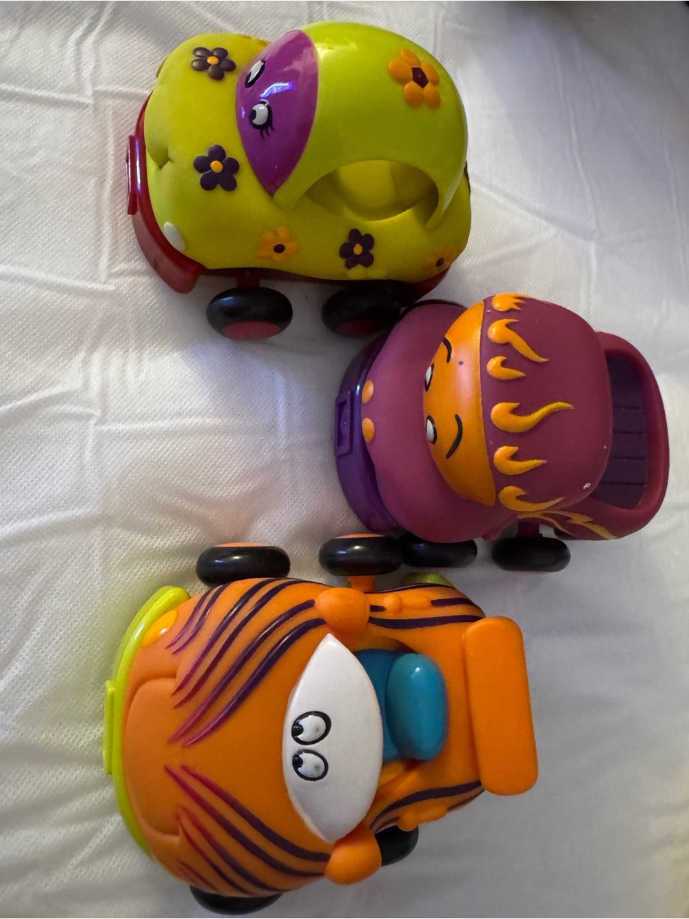 Bright Trio of Kids Push Toy Cars - Orange, Yellow & Purple